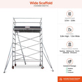 3.5m – 3.8m Wide Aluminium Mobile Scaffold Base Tower with 4 Outriggers & Kickboards